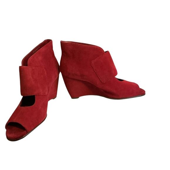 Aerosoles Boots Womens 9.5 M Sound Wave Wedge Ankle Booties Red Leather Peep Toe - Picture 9 of 14